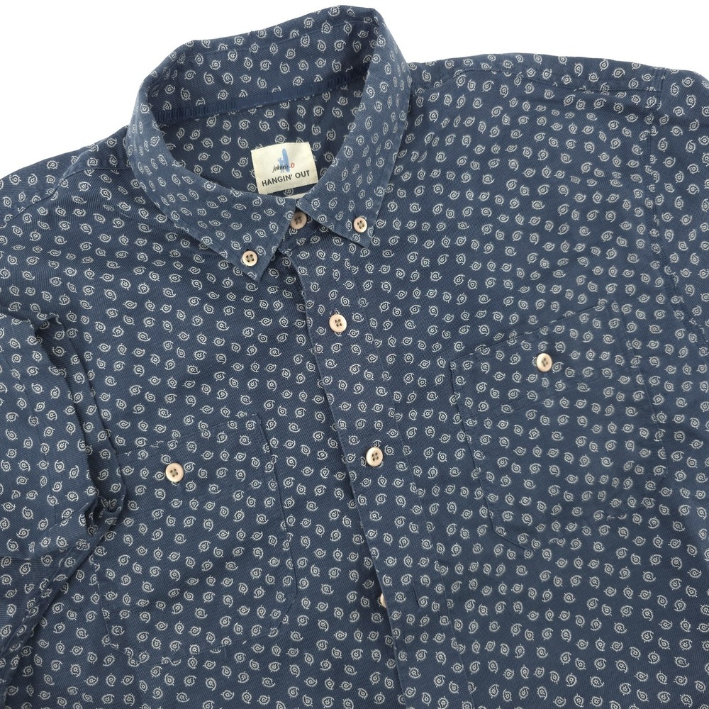 Johnnie O Shirt Hangin Out Mens L Blue Paisley Linen Blend Two‎ Pocket Button Up